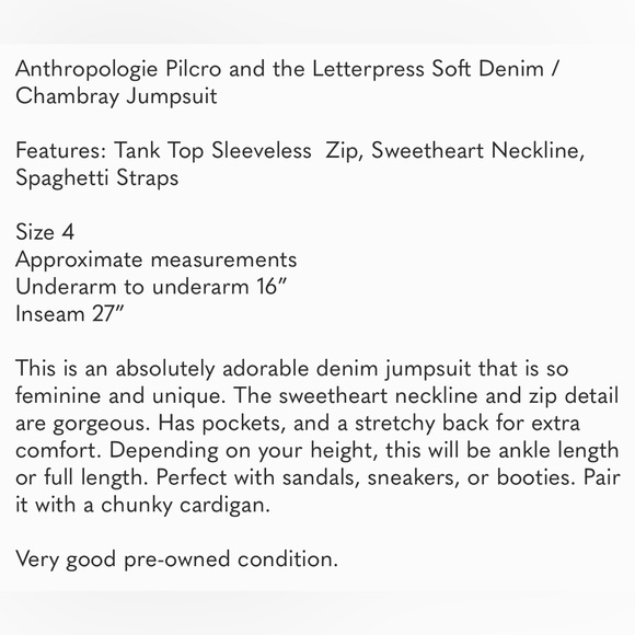 Anthropologie Pilcro And The Letterpress Blue Denim Zip Front Jumpsuit - Picture 5 of 5